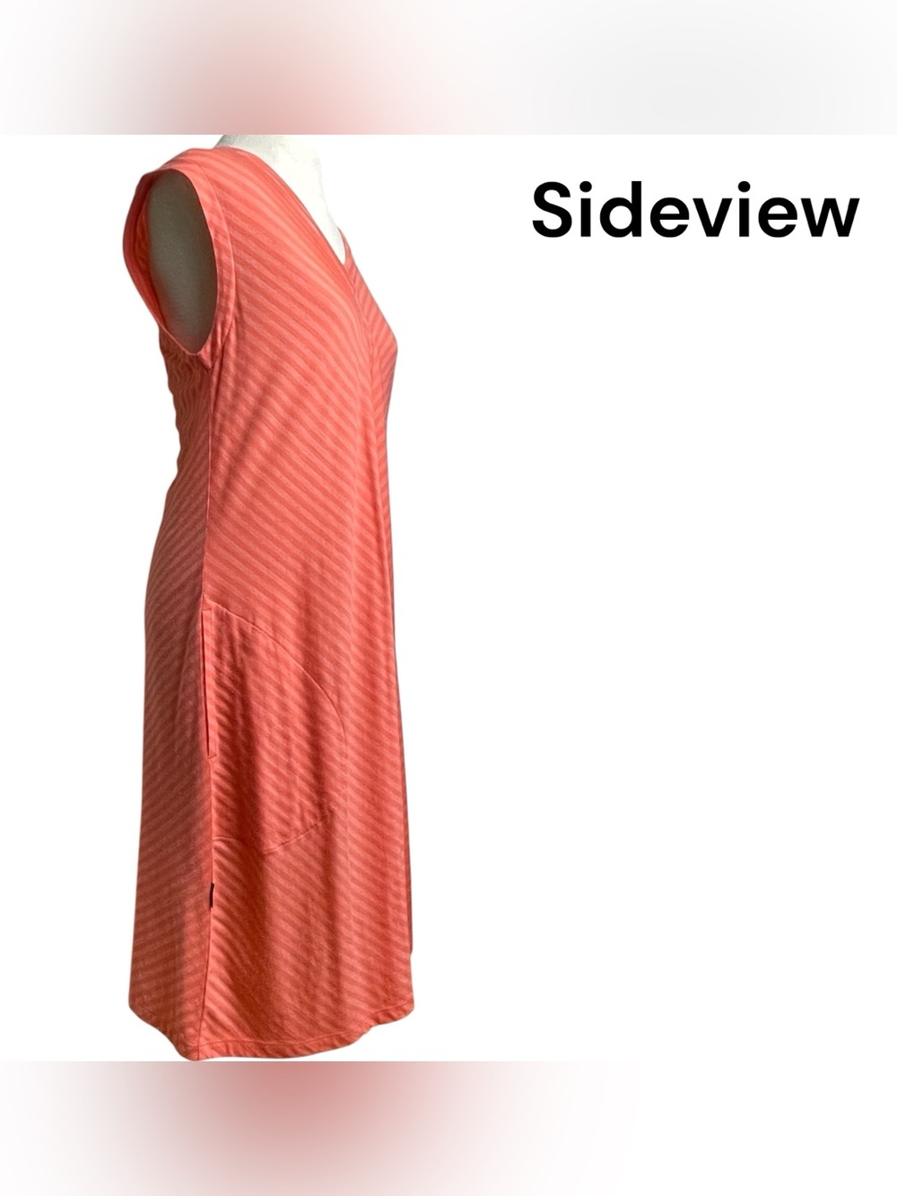 Icebreaker NWT Women Cool Lite Elowen V Neck Coral Striped Sleeveless Dress Med - Picture 4 of 14